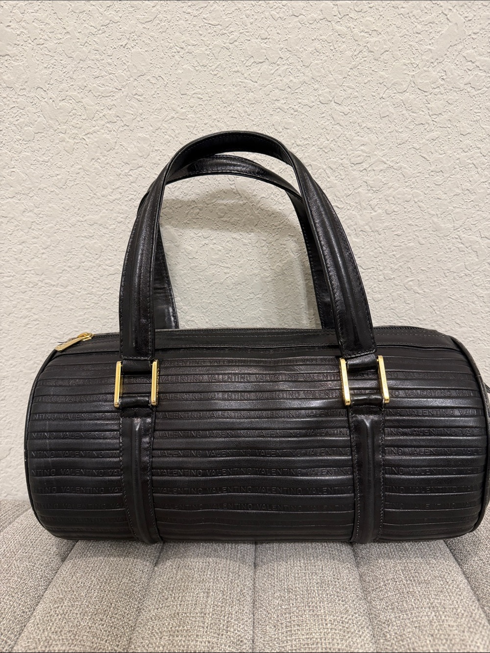 Valentino Black Mini Barrel Bag with Gold Hardware